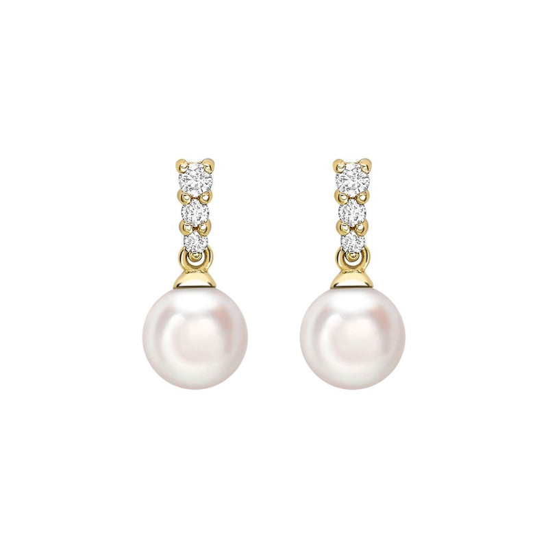 18ct Yellow Gold AA+ Akoya Pearl and Graduated Diamond Drop Earrings