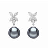 18ct White Gold AAA Tahitian Grey Pearl and Floral Diamond Cluster Earrings