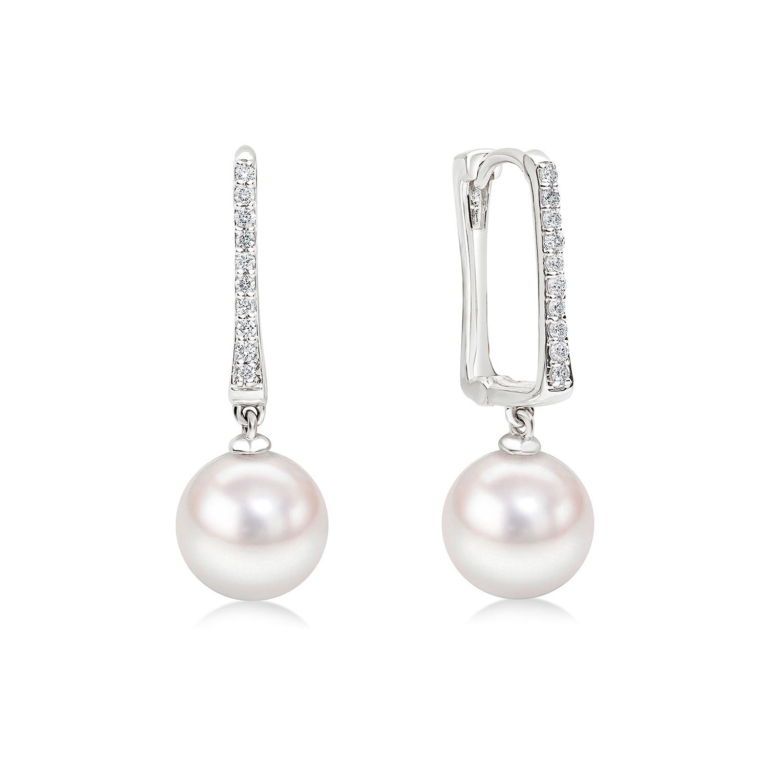 18ct White Gold AAA Akoya Pearl and Diamond Hoop Earrings