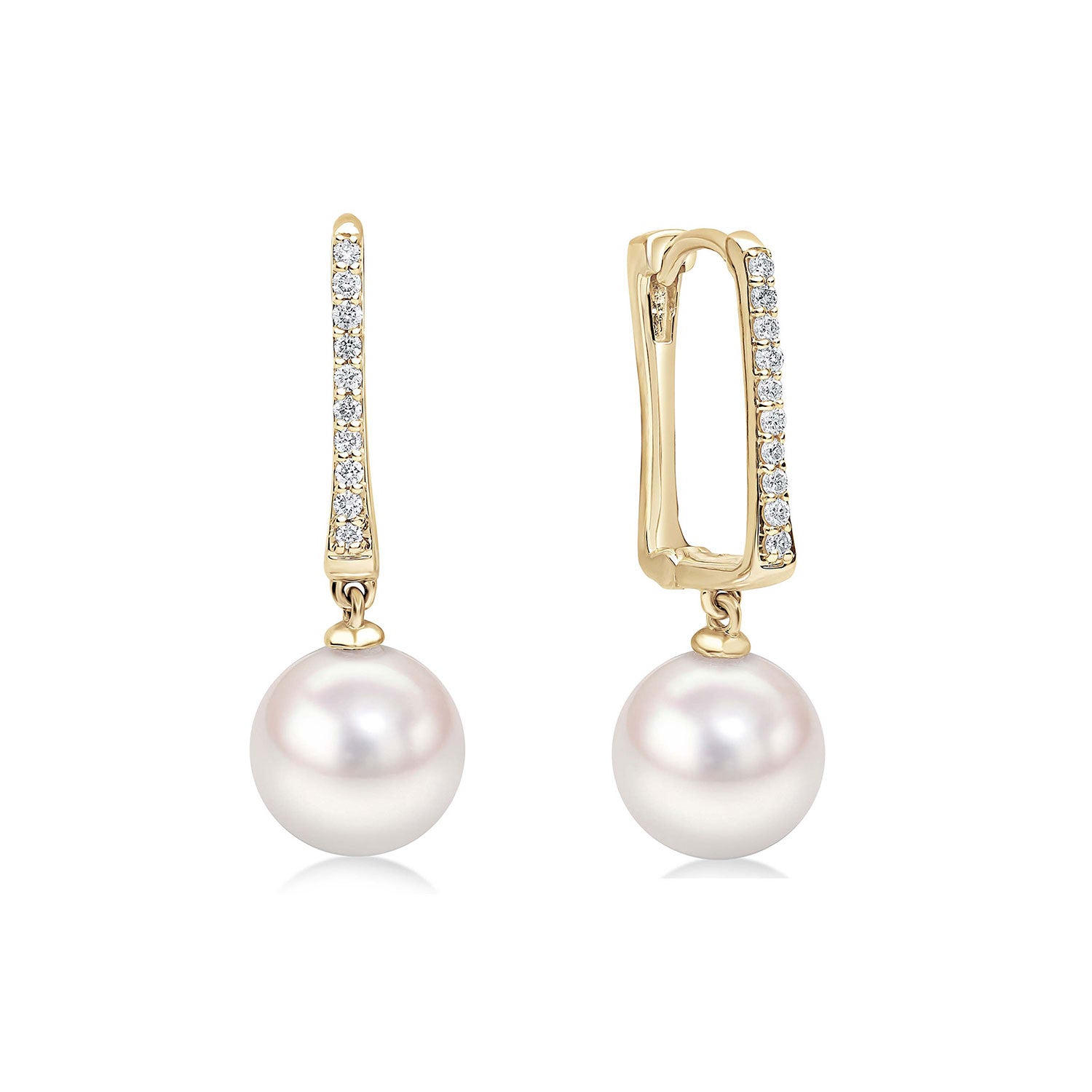 18ct Yellow Gold AAA Akoya Pearl and Diamond Hoop Earrings