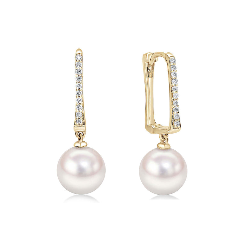 18ct Yellow Gold AAA Akoya Pearl and Diamond Hoop Earrings
