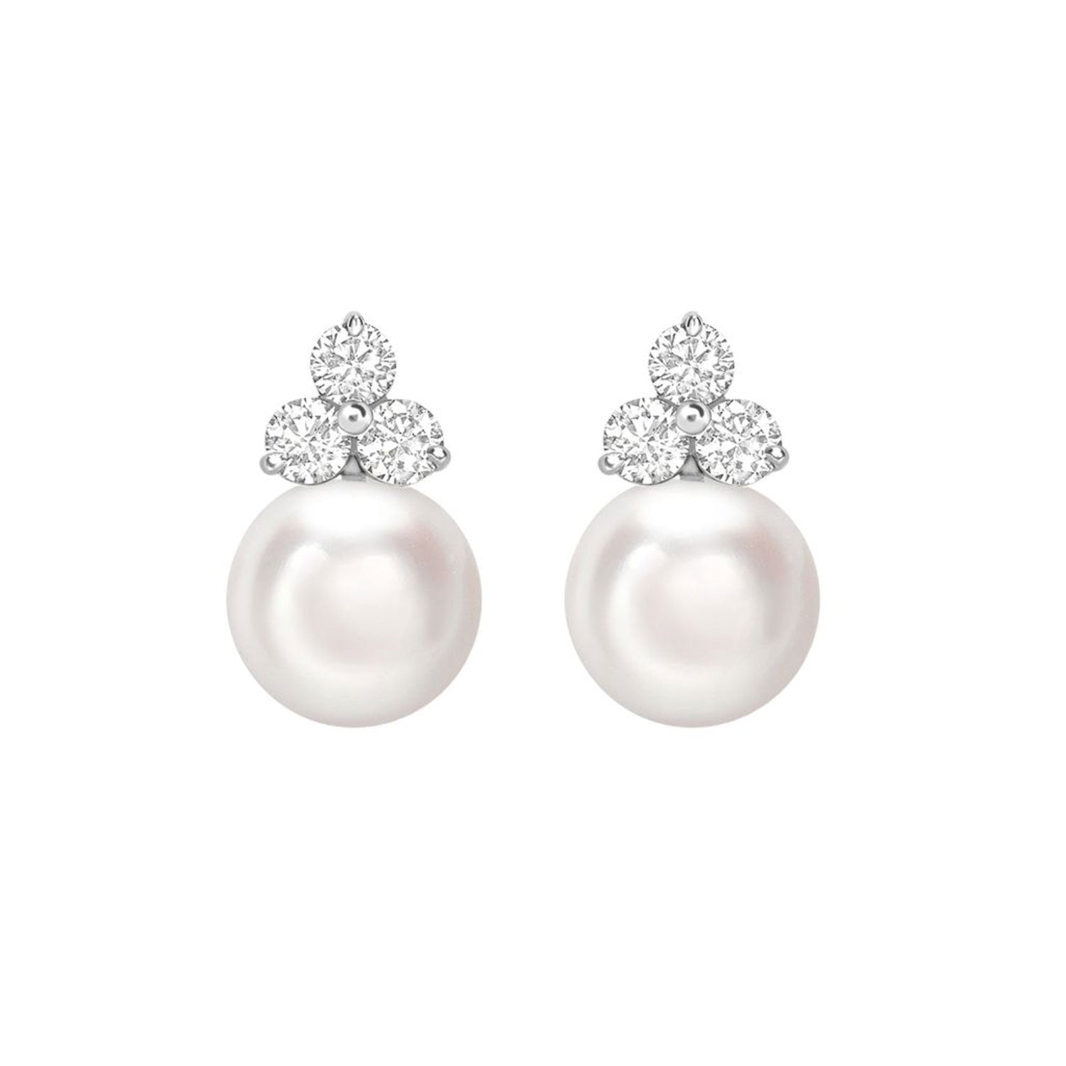 18ct White Gold AAA Akoya Pearl and Diamond Trefoil Earrings