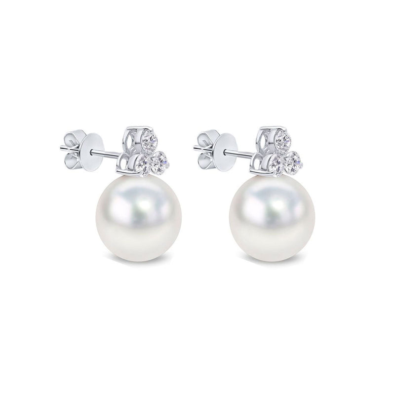 18ct White Gold AAA Akoya Pearl and Diamond Trefoil Earrings