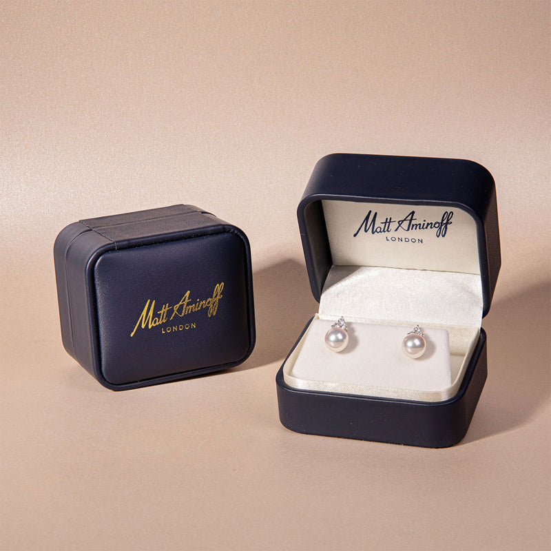 18ct White Gold AAA Akoya Pearl and Diamond Trefoil Earrings