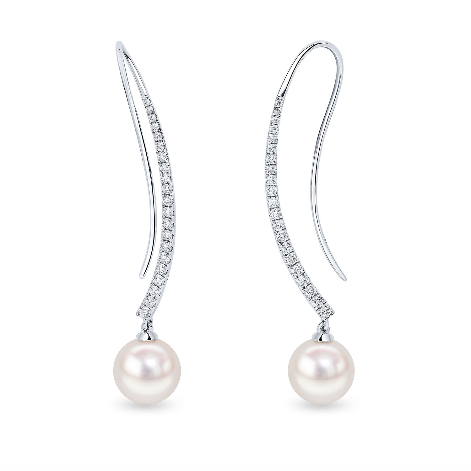 18ct White Gold AAA Akoya Pearl and Diamond Hook Earrings