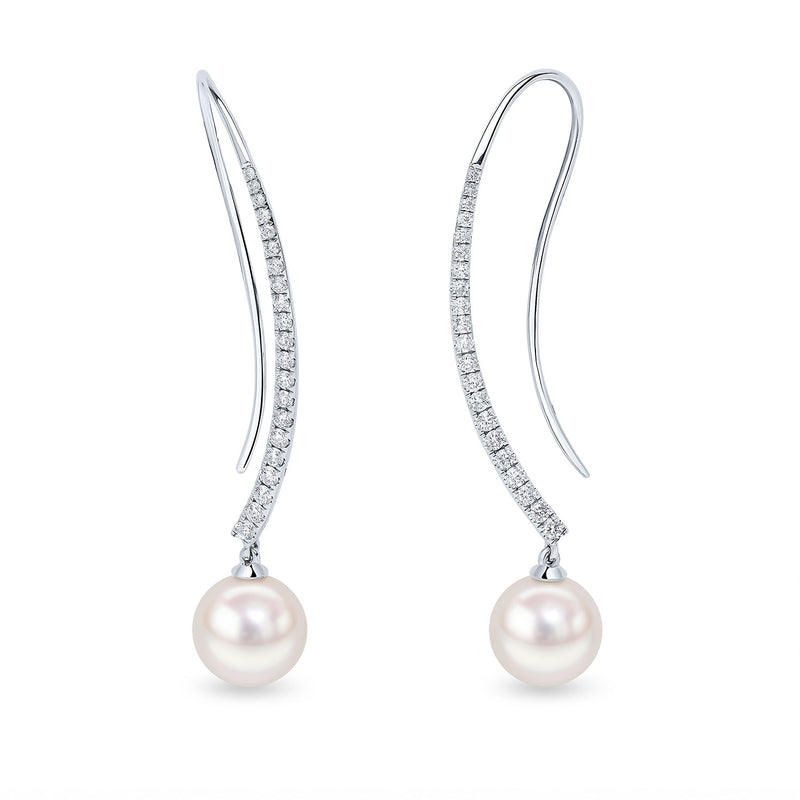 18ct White Gold AAA Akoya Pearl and Diamond Hook Earrings