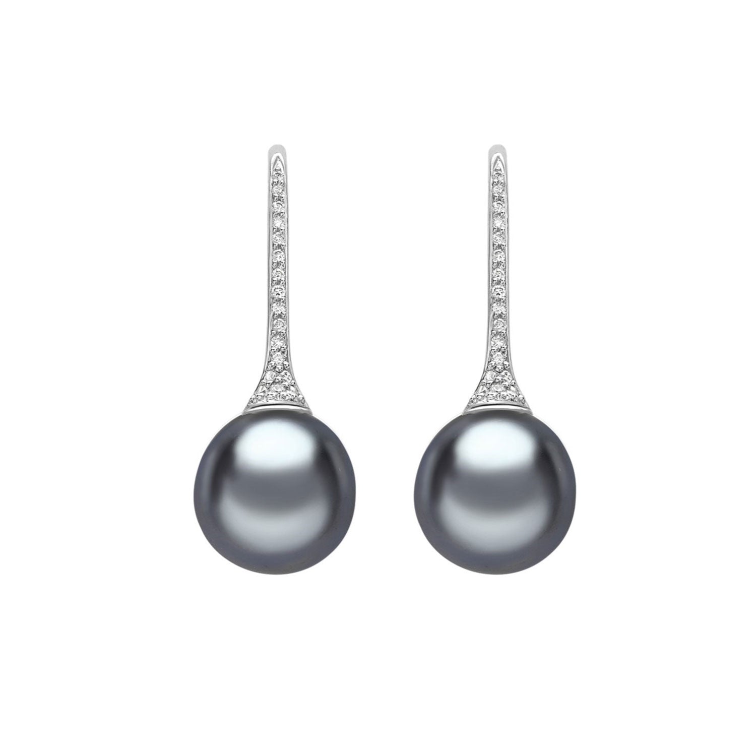 18ct White Gold AAA Tahitian Grey Pearl and Diamond Hook Drop Earrings