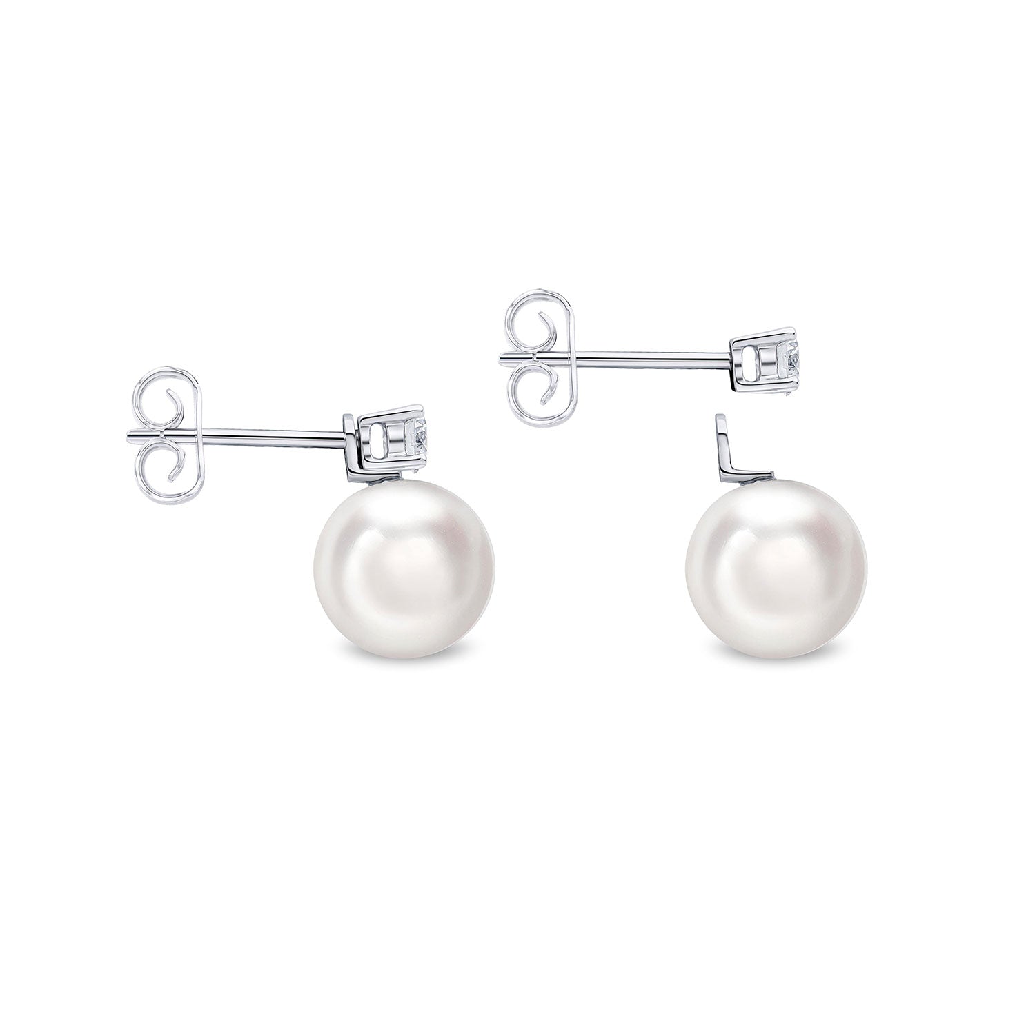 18ct White Gold AAA Akoya Pearl and Diamond Detachable Stud Earrings