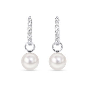 18ct White Gold AAA Akoya Pearl and Diamond Hoop Earrings, view 2