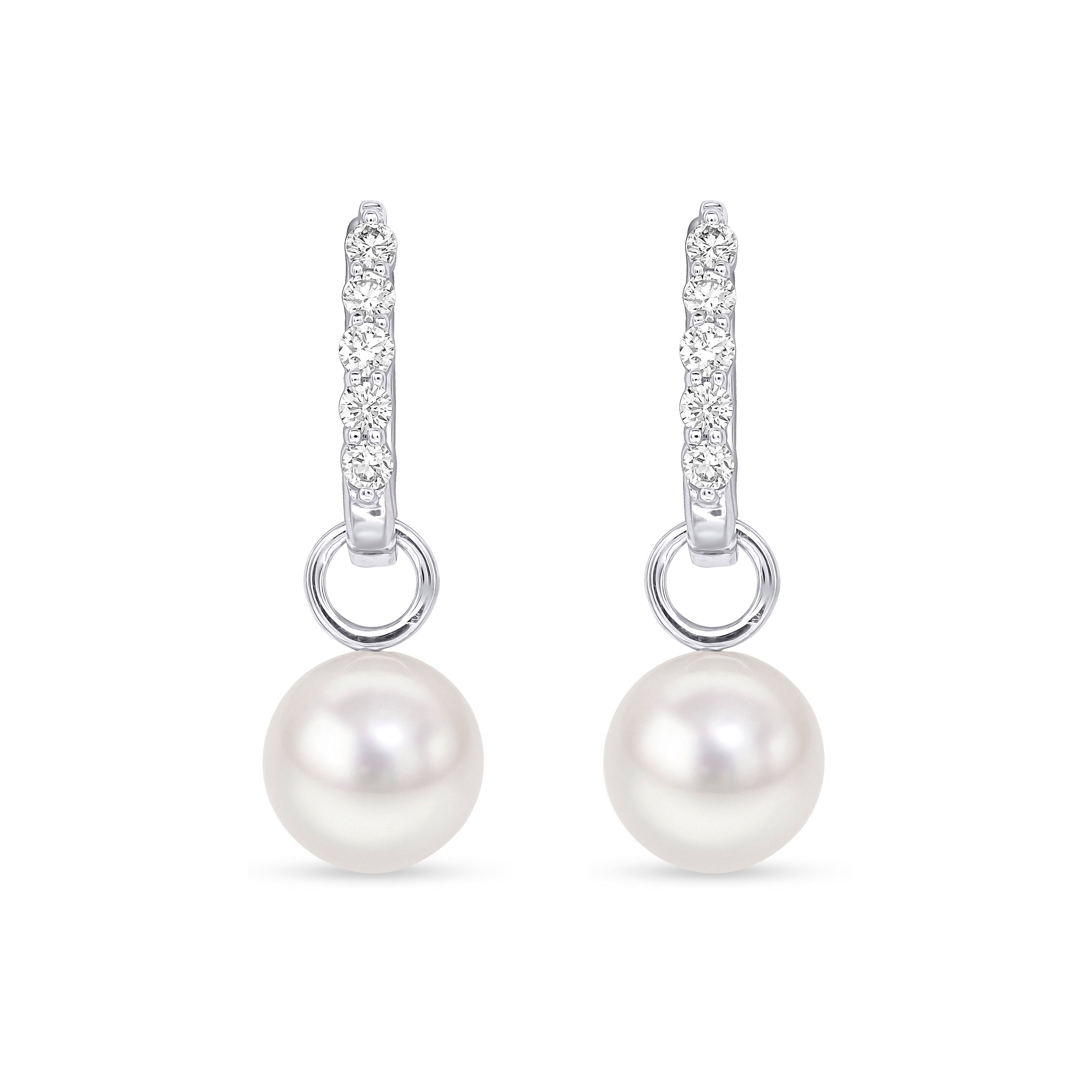 18ct White Gold AAA Akoya Pearl and Diamond Hoop Earrings