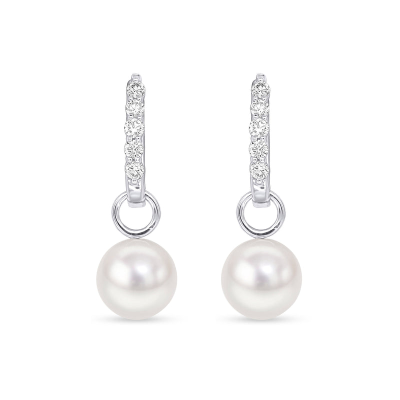 18ct White Gold AAA Akoya Pearl and Diamond Hoop Earrings