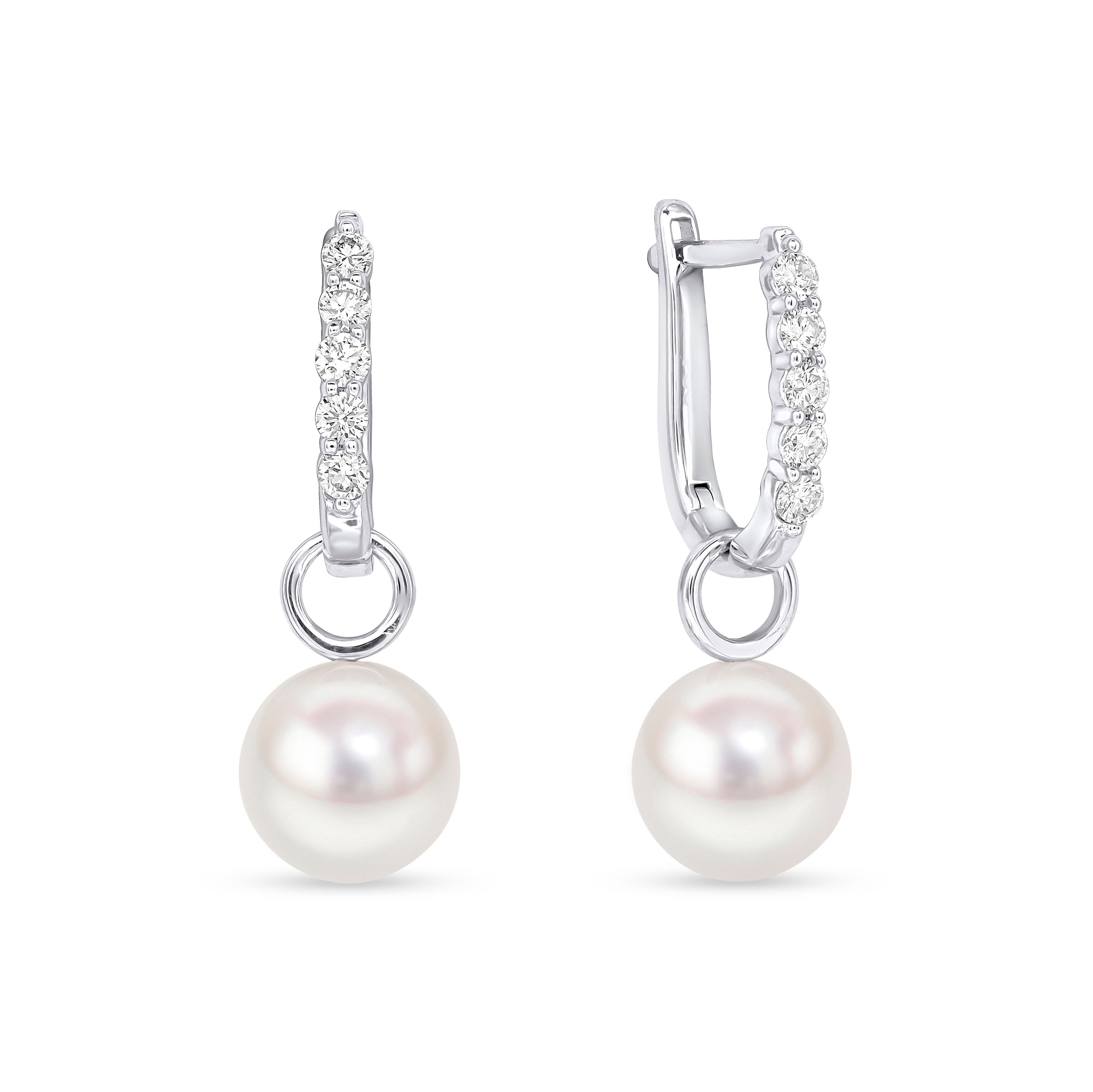 18ct White Gold AAA Akoya Pearl and Diamond Hoop Earrings