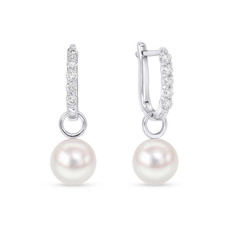 18ct White Gold AAA Akoya Pearl and Diamond Hoop Earrings