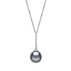 18ct White Gold AAA Tahitian Grey Pearl and Diamond Drop Pendant