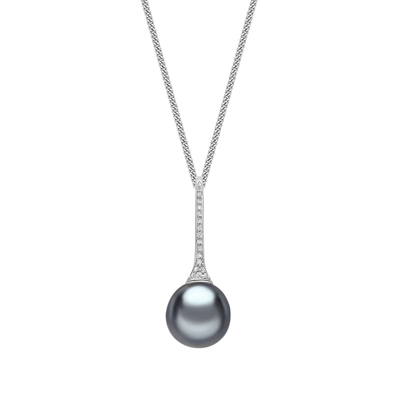 18ct White Gold AAA Tahitian Grey Pearl and Diamond Drop Pendant