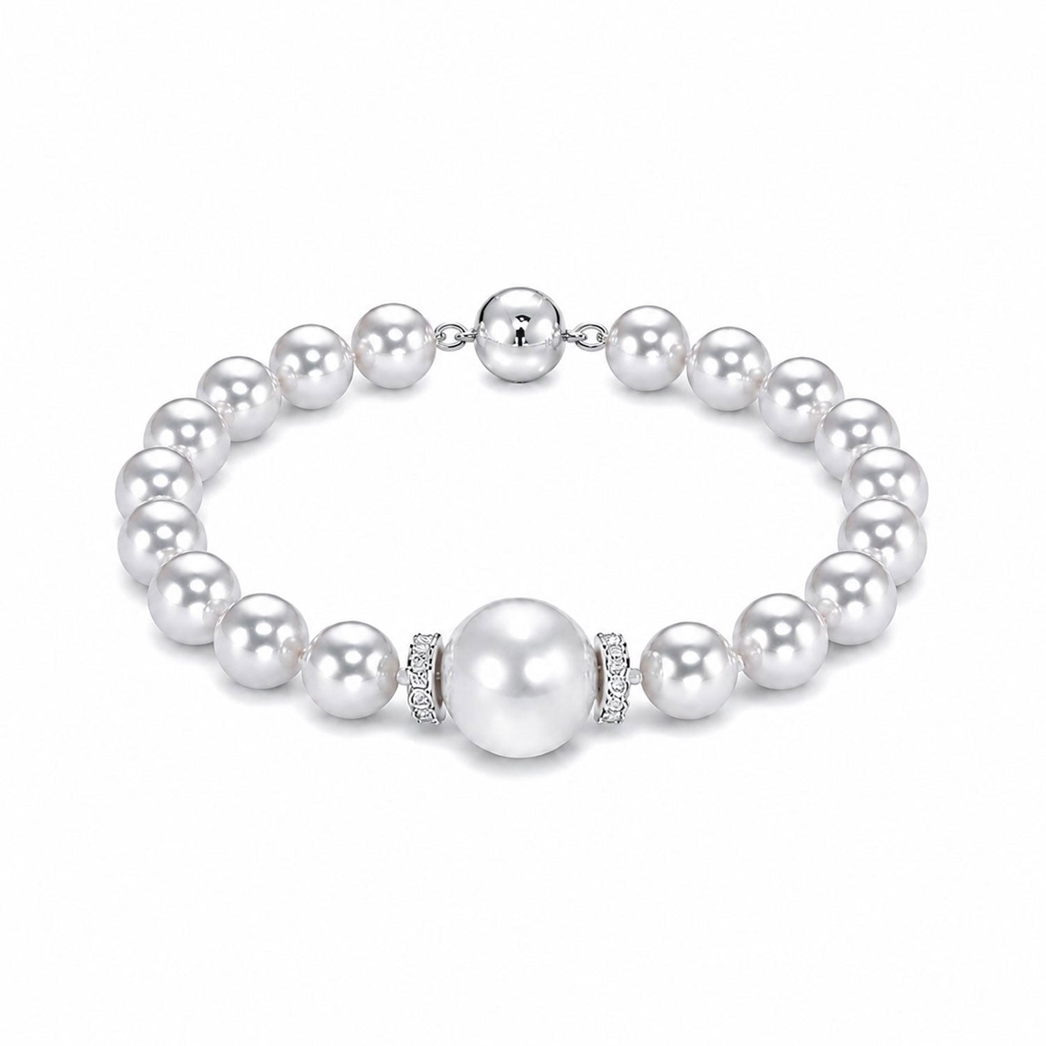 AAA Akoya Pearl, South Sea Pearl and Diamond Bracelet with 18ct White Gold Ball Clasp