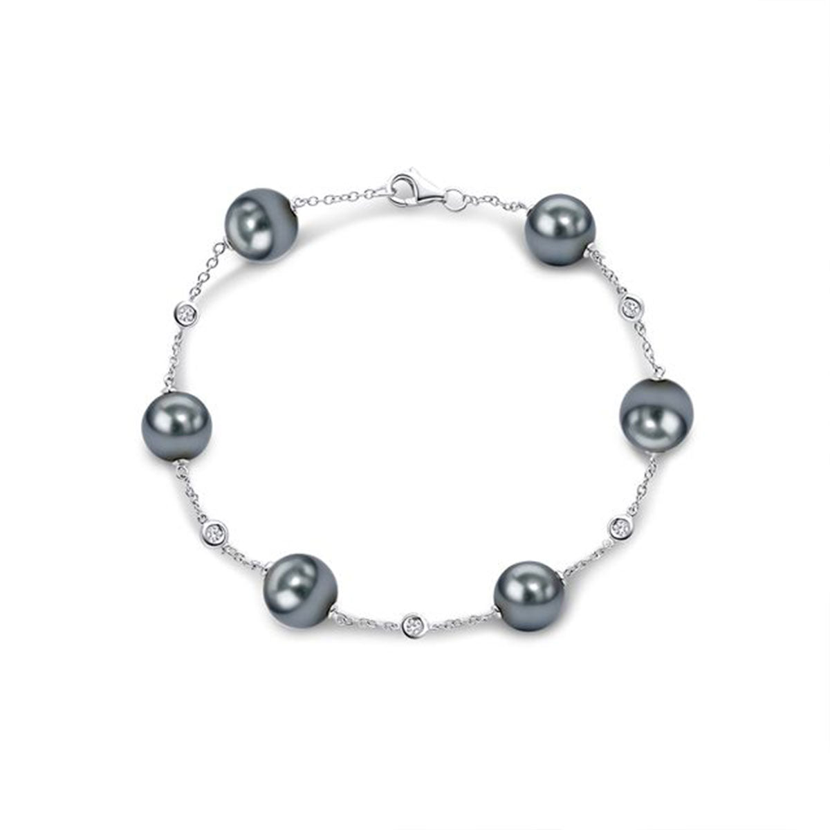 18ct White Gold AAA Tahitian Pearl and Diamond Chain Bracelet