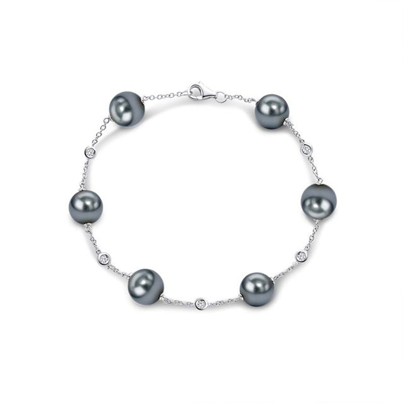 18ct White Gold AAA Tahitian Pearl and Diamond Chain Bracelet