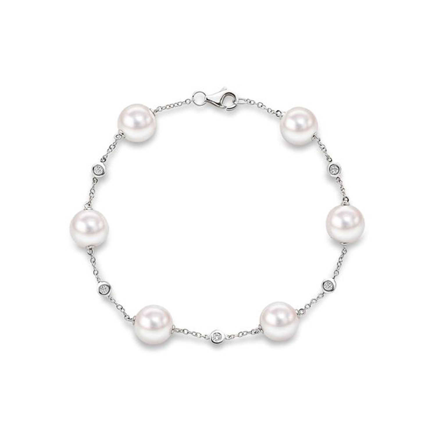 18ct White Gold AAA Akoya Pearl and Diamond Chain Bracelet