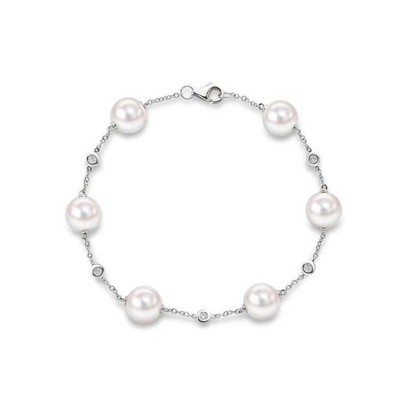 18ct White Gold AAA Akoya Pearl and Diamond Chain Bracelet