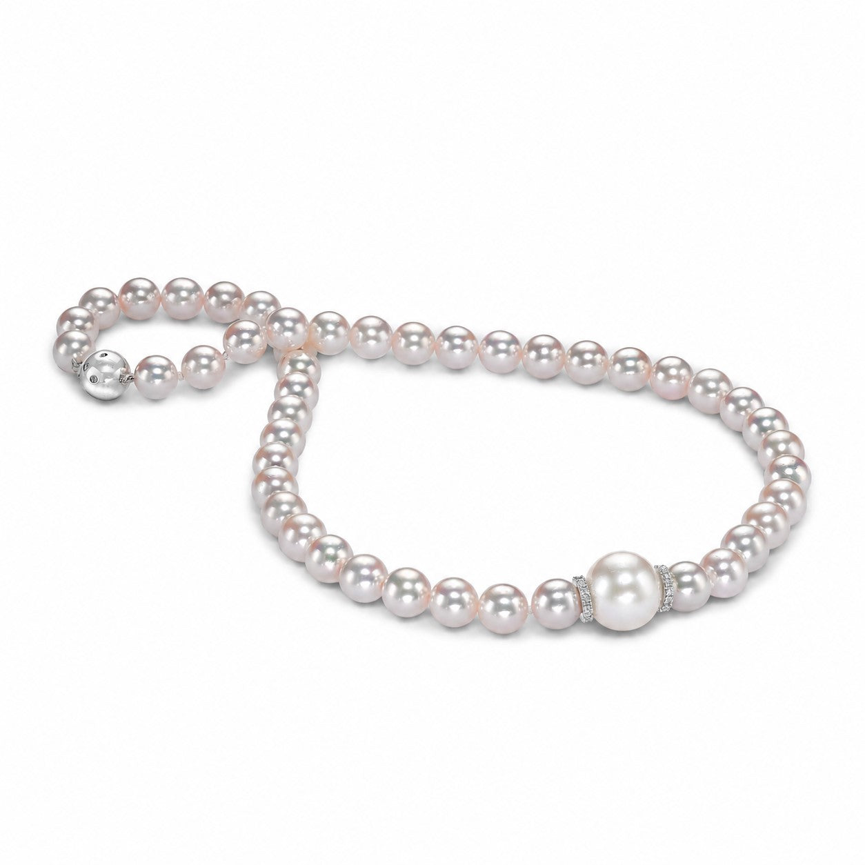 AAA Akoya Pearl, South Sea Pearl and Diamond Necklace with 18ct White Gold Ball Clasp