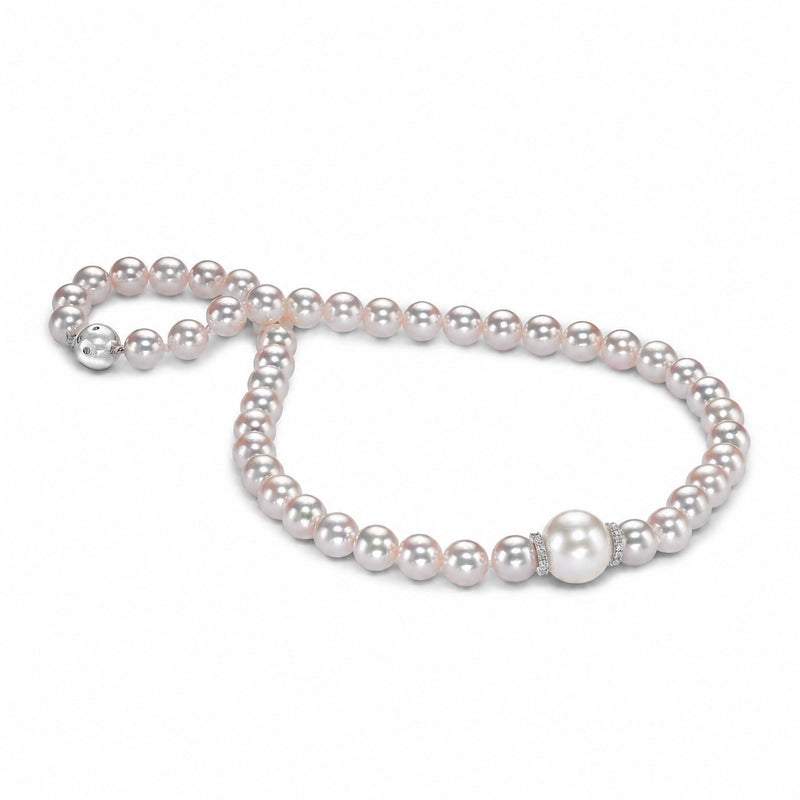 AAA Akoya Pearl, South Sea Pearl and Diamond Necklace with 18ct White Gold Ball Clasp