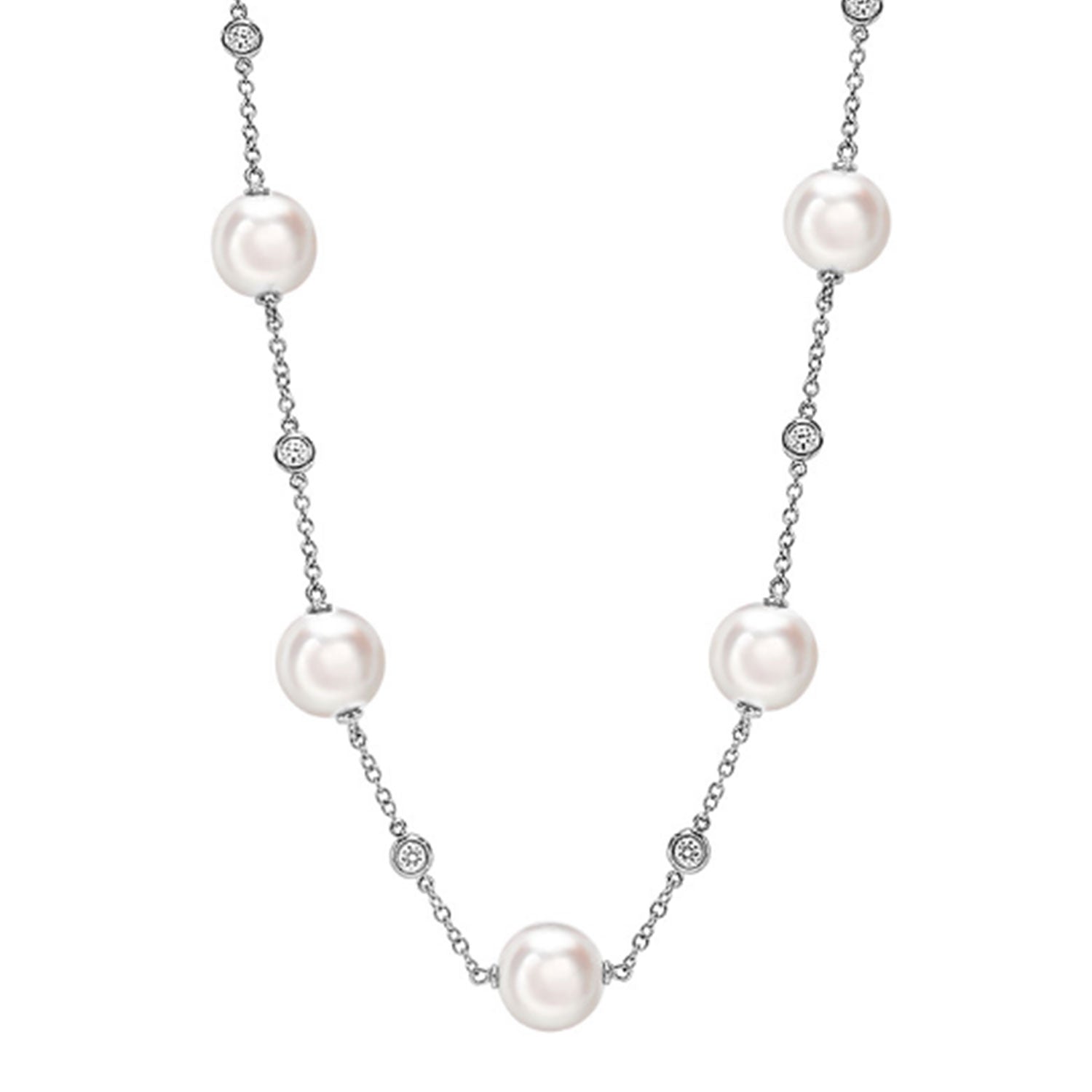 18ct White Gold AAA Akoya Pearl Chain with Diamonds