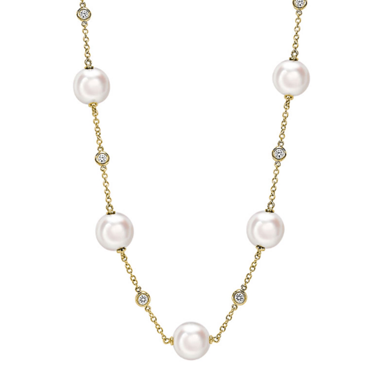 18ct Yellow Gold AAA Akoya Pearl Chain with Diamonds