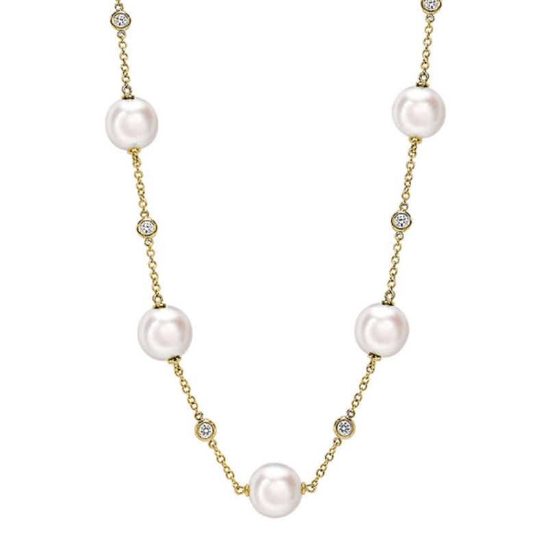 18ct Yellow Gold AAA Akoya Pearl Chain with Diamonds