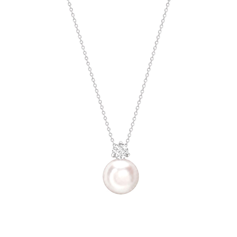18ct White Gold AAA Akoya Pearl and Diamond Pendant