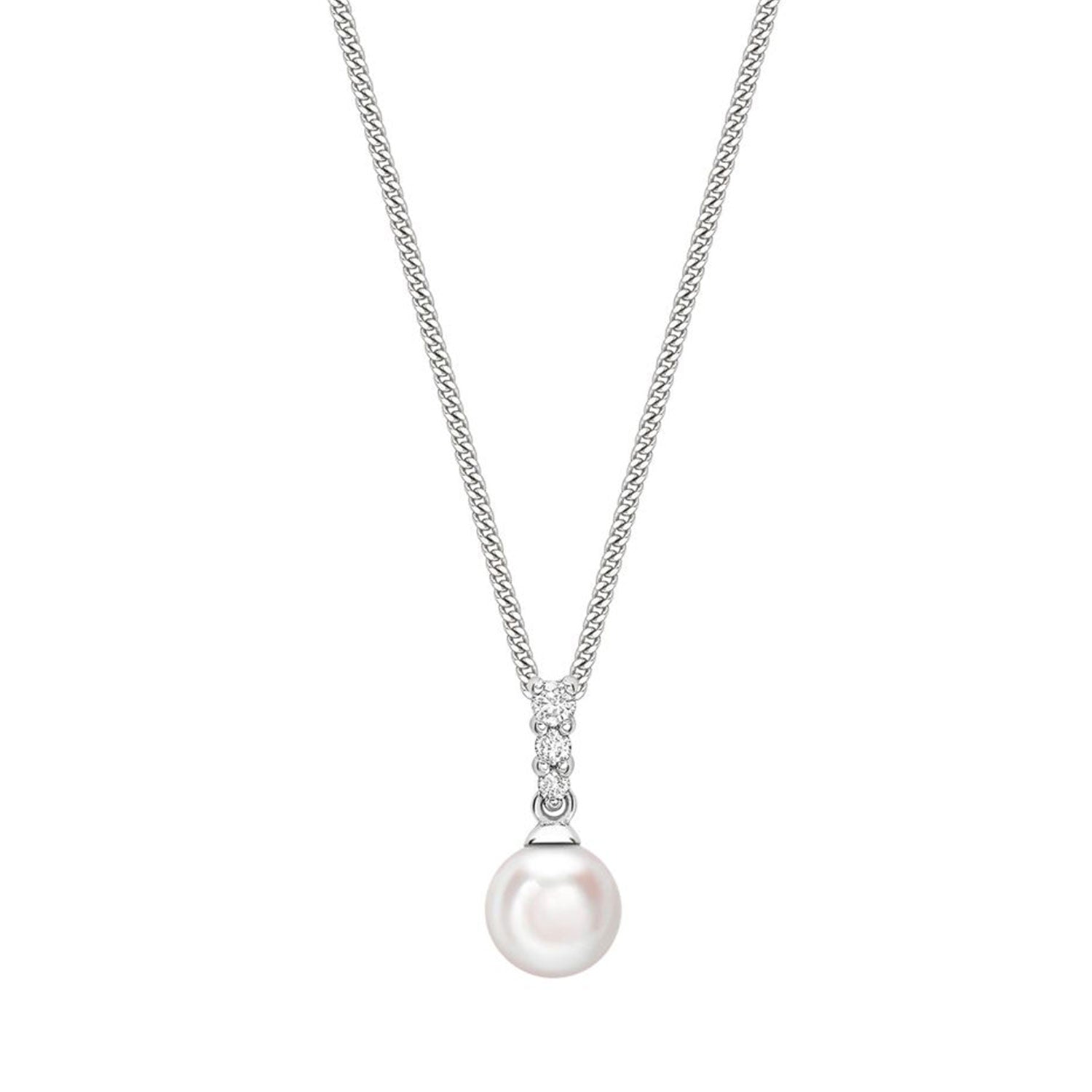 18ct White Gold AA+ Akoya Pearl and Graduated Diamond Necklace