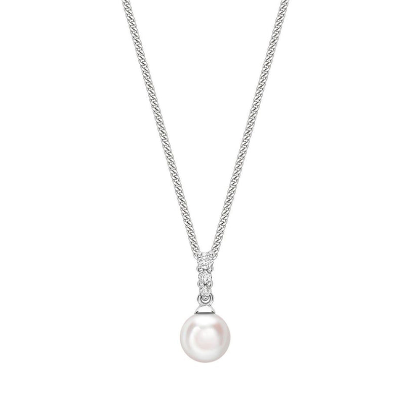 18ct White Gold AA+ Akoya Pearl and Graduated Diamond Necklace