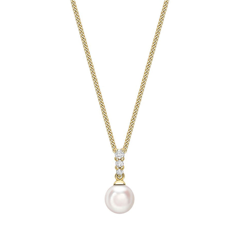 18ct Yellow Gold AA+ Akoya Pearl and Graduated Diamond Necklace