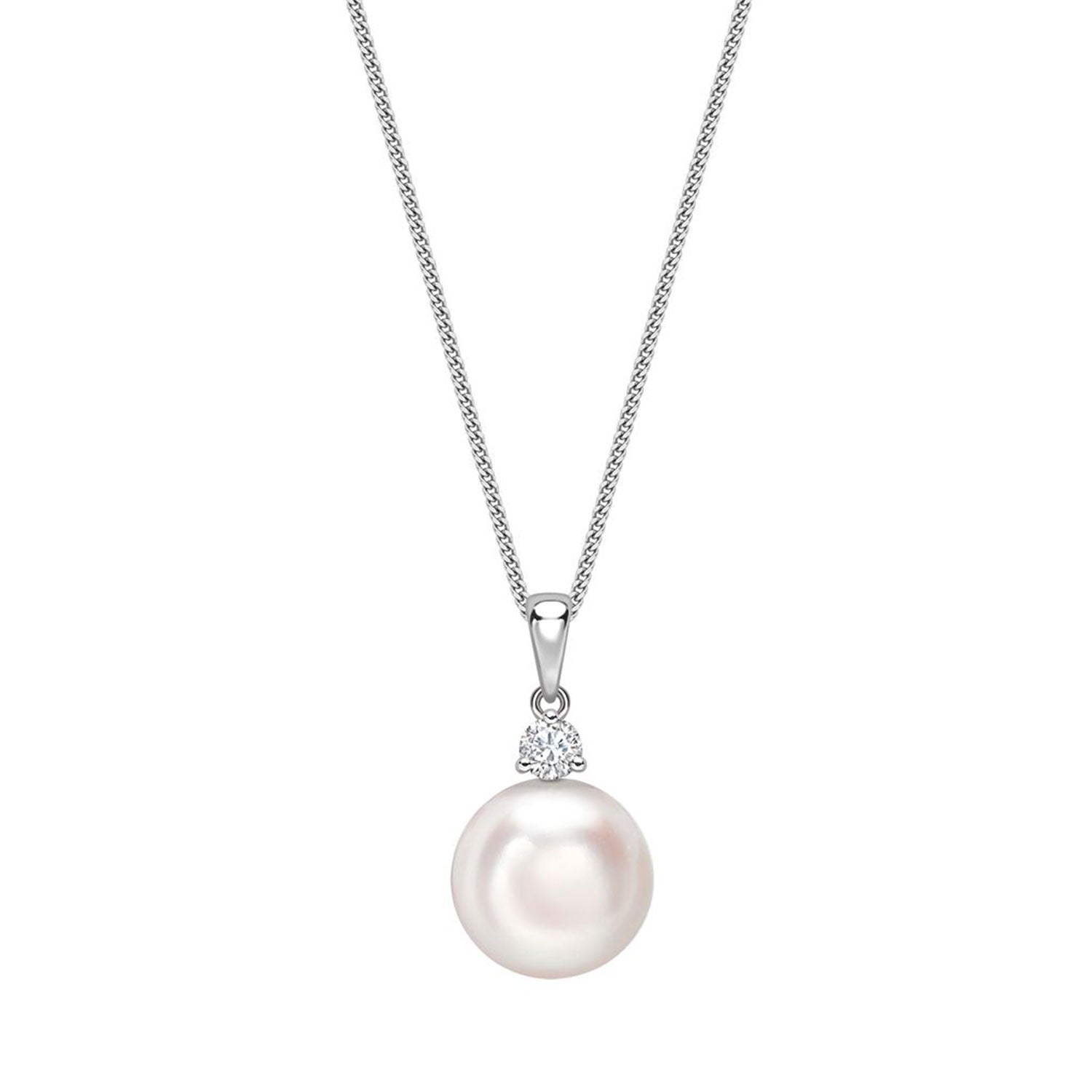 18ct White Gold AAA Akoya Pearl & Diamond Pendant