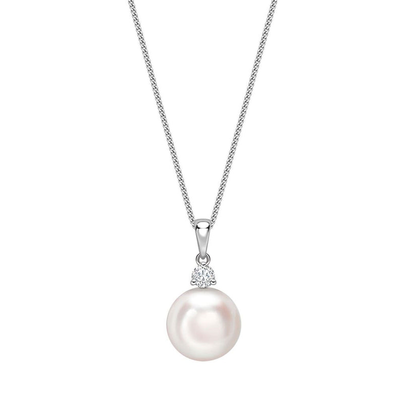 18ct White Gold AAA Akoya Pearl & Diamond Pendant