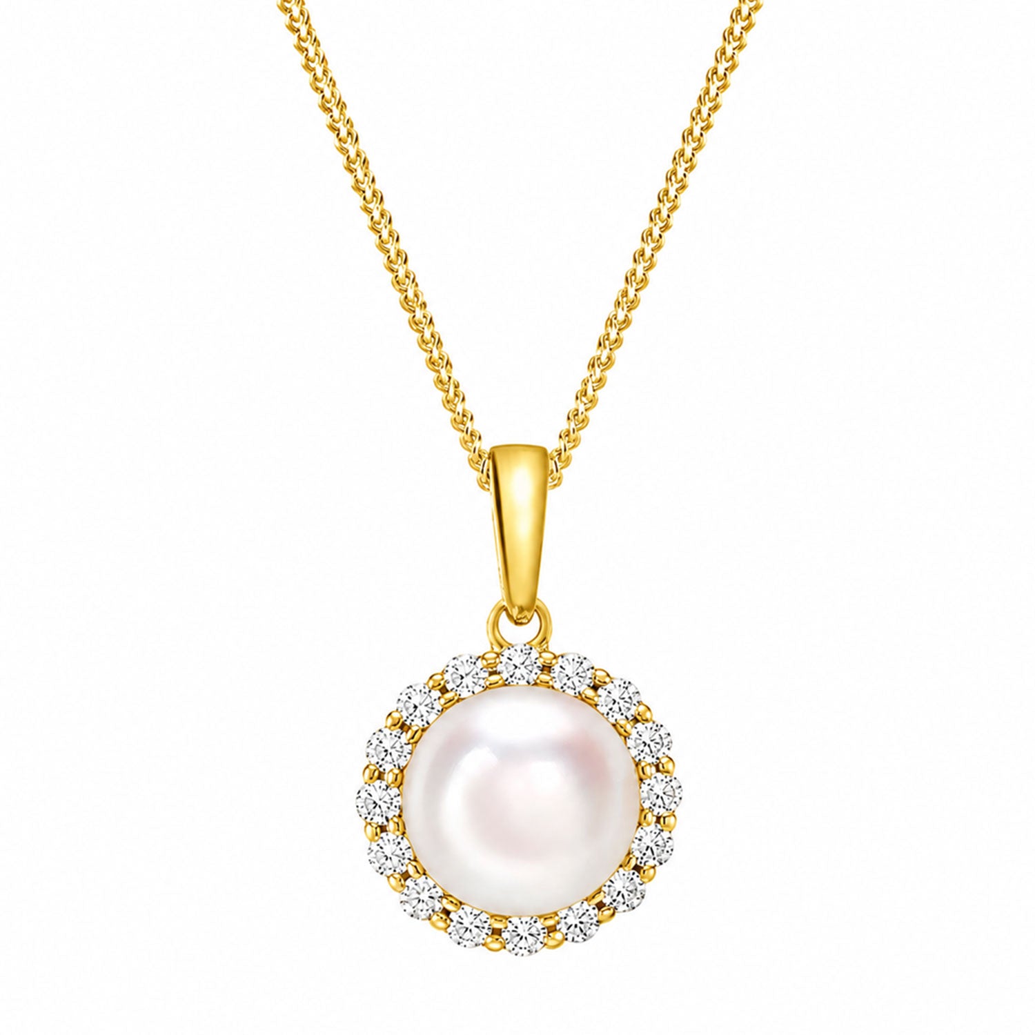 18ct Yellow Gold AAA Akoya Pearl and Diamond Cluster Stud Pendant