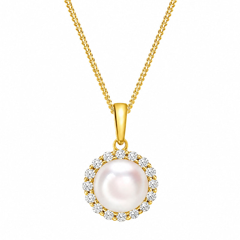 18ct Yellow Gold AAA Akoya Pearl and Diamond Cluster Stud Pendant