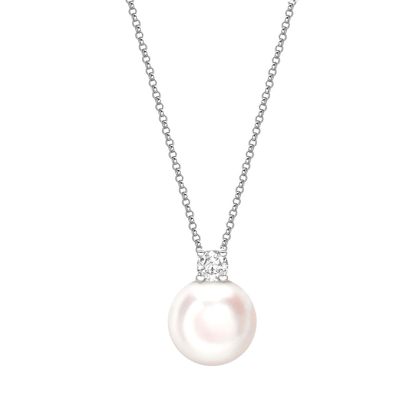 18ct White Gold 7.5-8mm AA+ Akoya Pearl and Diamond Pendant