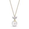 18ct Yellow Gold AAA Akoya Pearl Pendant with Three Claw Set Marquise Diamonds