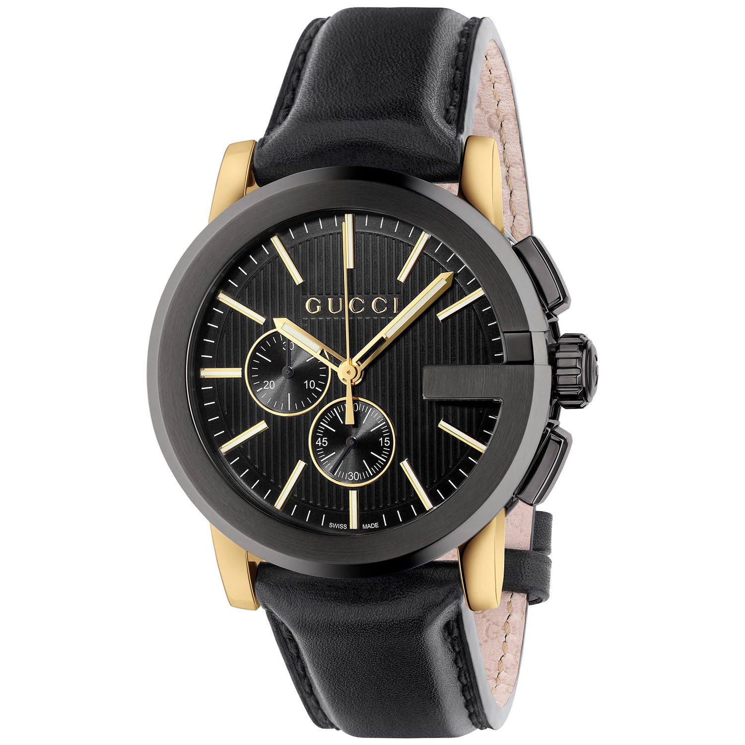 Gucci G-Chrono Quartz 44mm Black PVD Case Black Dial Strap Watch - Berry's Jewellers