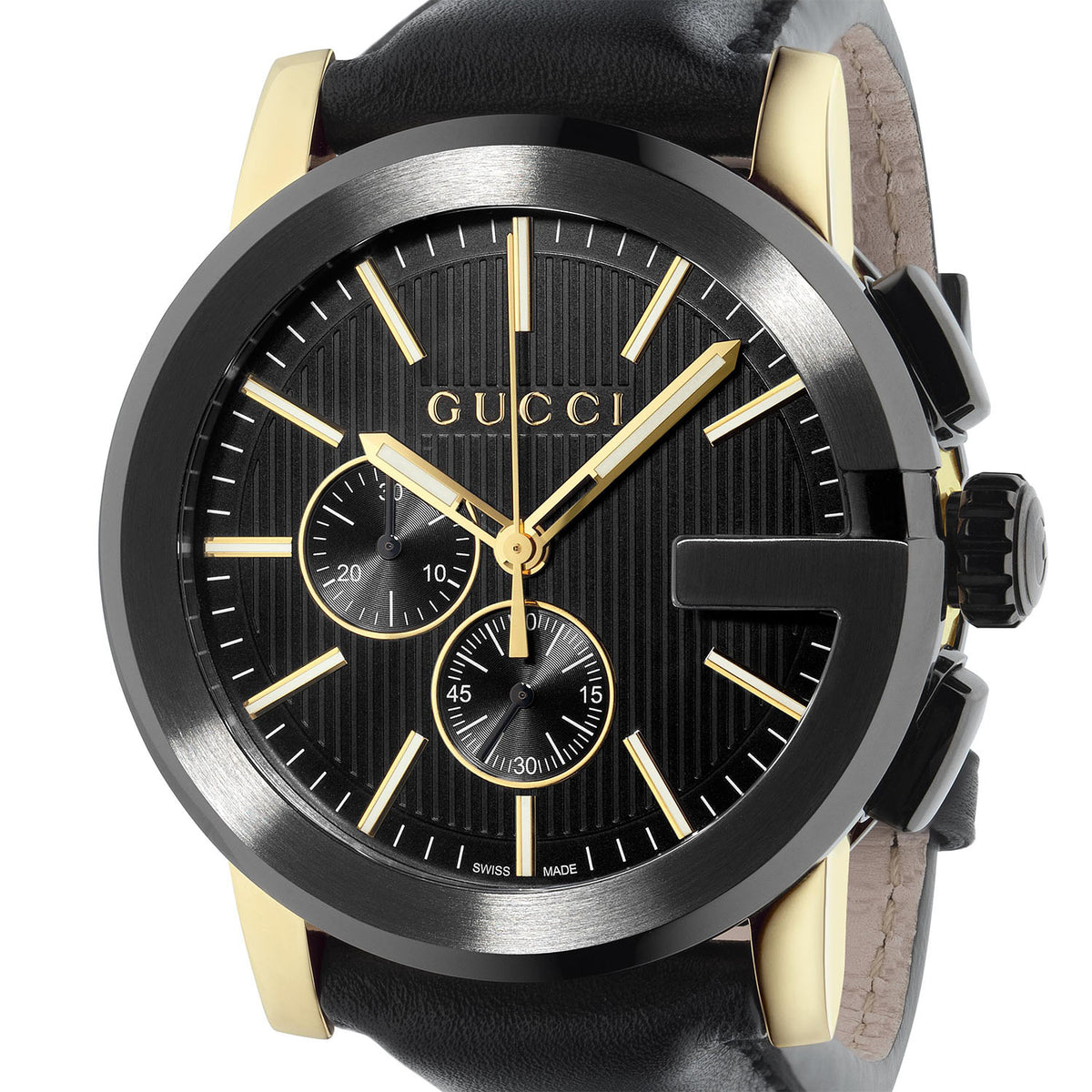 Gucci G-Chrono Quartz 44mm Black PVD Case Black Dial Strap Watch - Berry's Jewellers