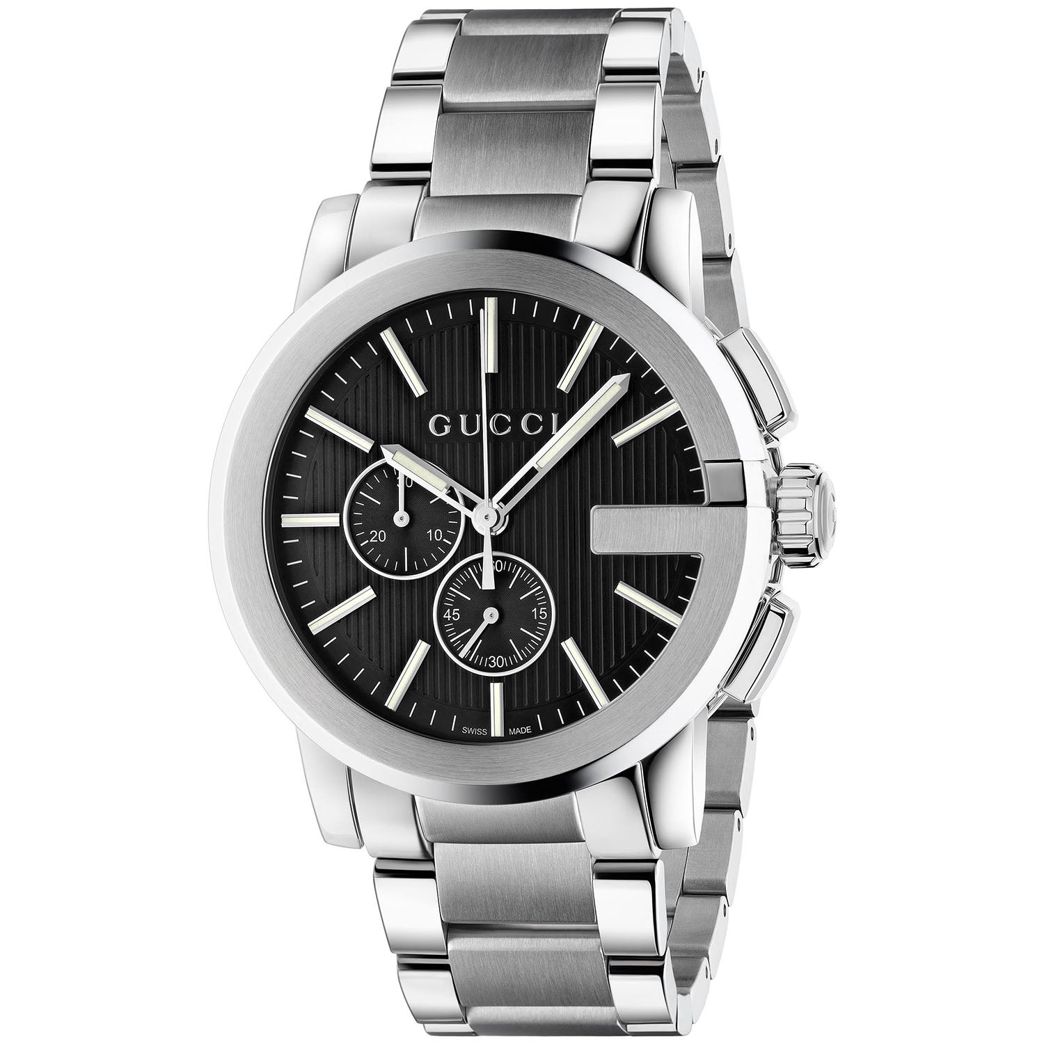 Gucci G-Chrono Quartz 44mm Stainless Steel Black Dial Bracelet Watch - Berry's Jewellers