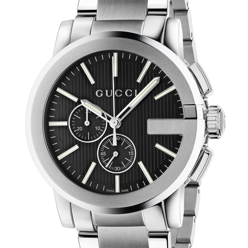 Gucci G-Chrono Quartz 44mm Stainless Steel Black Dial Bracelet Watch - Berry's Jewellers
