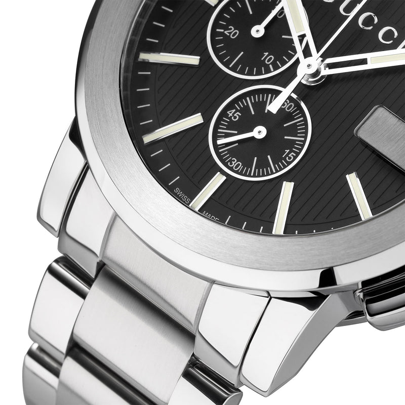 Gucci G-Chrono Quartz 44mm Stainless Steel Black Dial Bracelet Watch - Berry's Jewellers