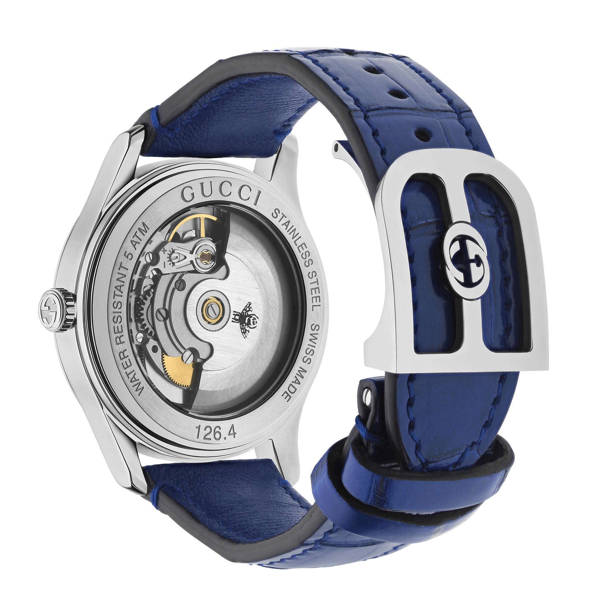 G-Timeless 38mm Automatic Blue Leather Strap Watch With A Lapis Lazuli  Dial.