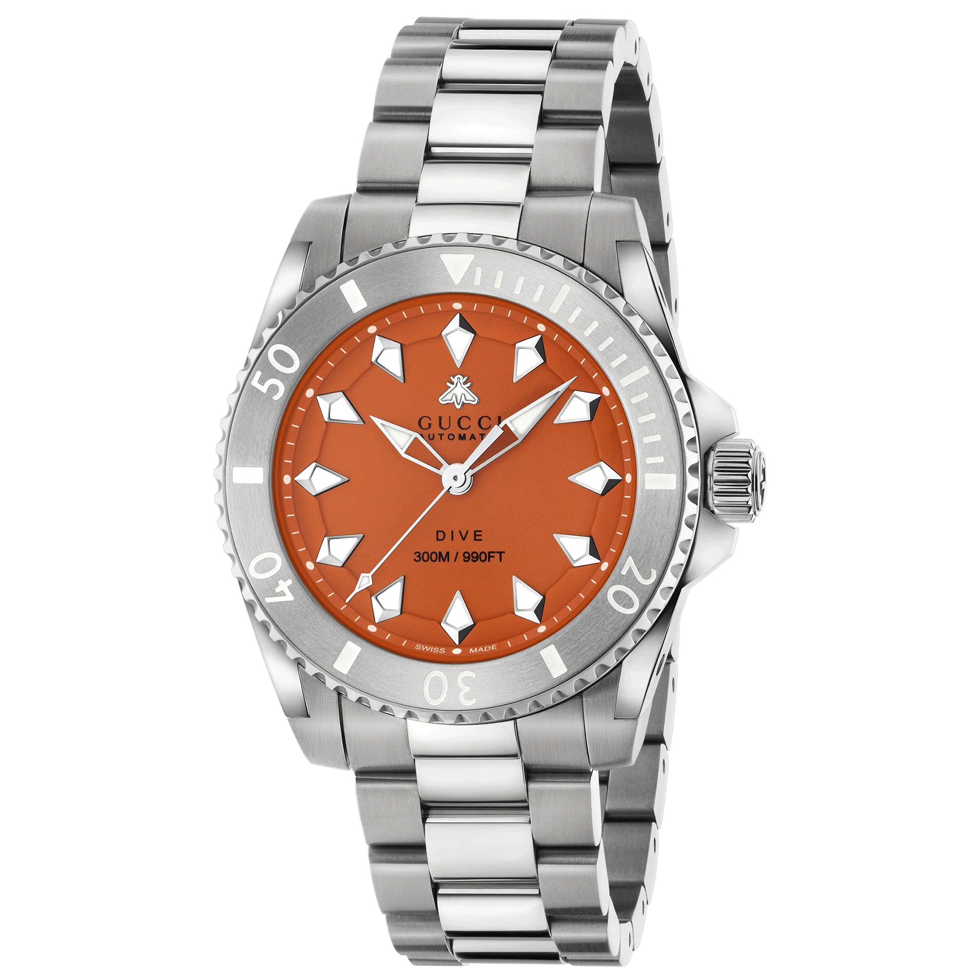 Gucci Dive 40mm Automatic Stainless Steel Watch With A Orange Dial & Ceramic Bezel