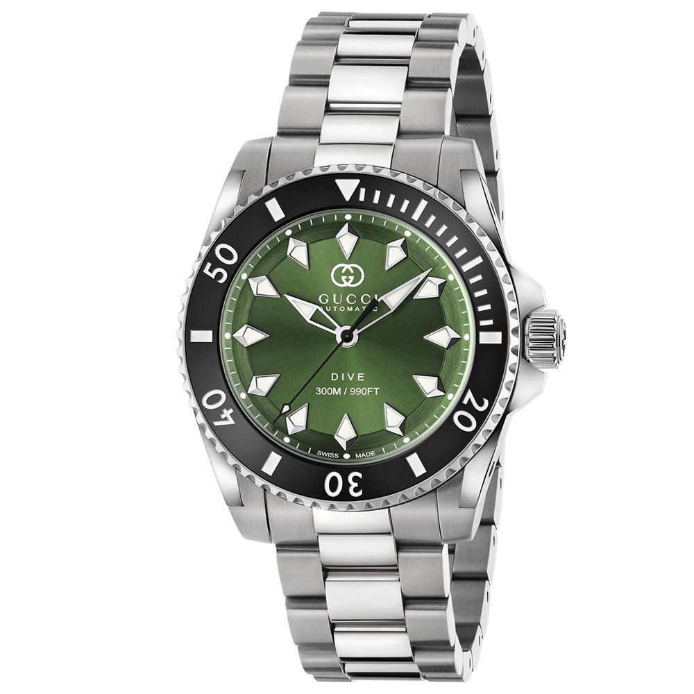 Gucci Dive Automatic 40mm Stainless Steel Green Dial Bracelet Watch