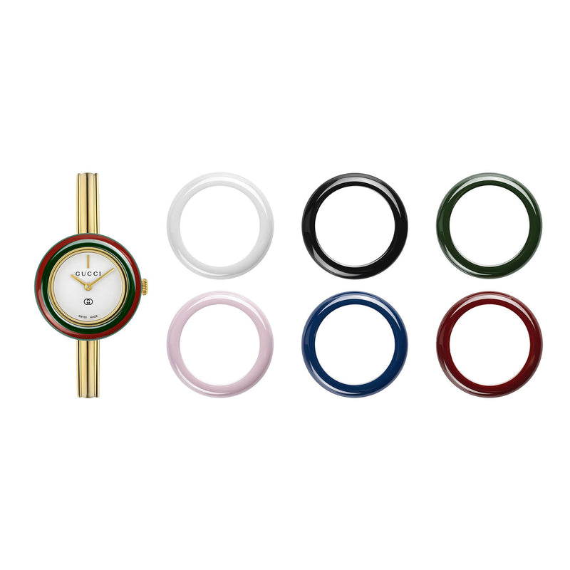 Play 28mm Gold Plated Quartz Bangle Watch With Interchangeable Bezel