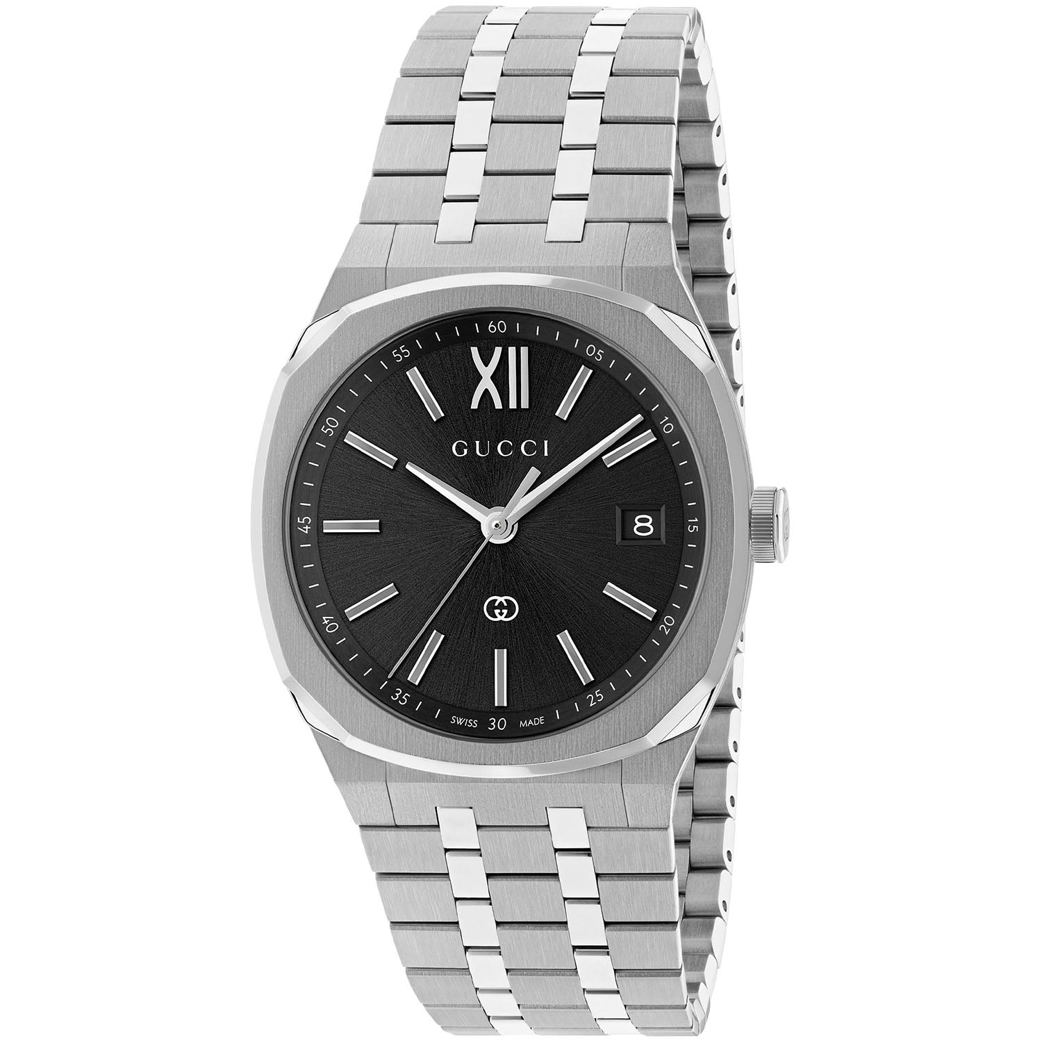 GUCCI 25H 36mm Black Dial Watch With Stainless Steel Bracelet