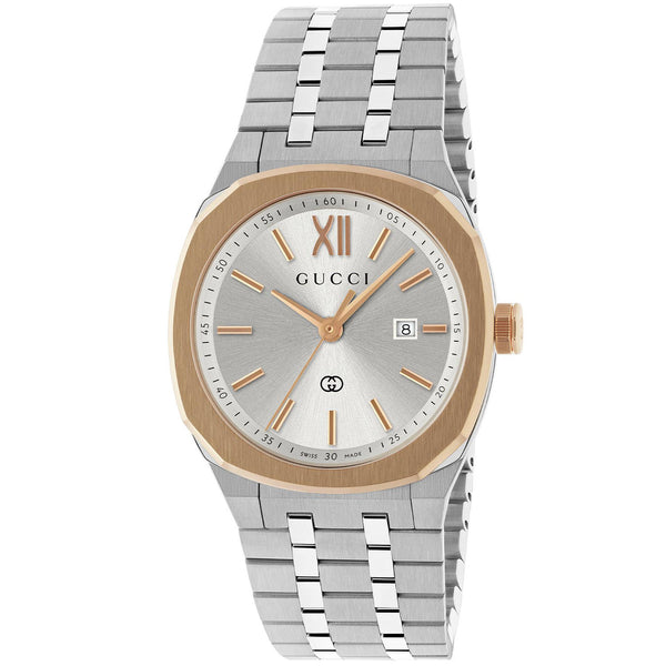Gucci GUCCI 25H 30mm Silver Dial Watch With  Stainless Steel And Rose Gold Plated Bracelet - Berry's Jewellers